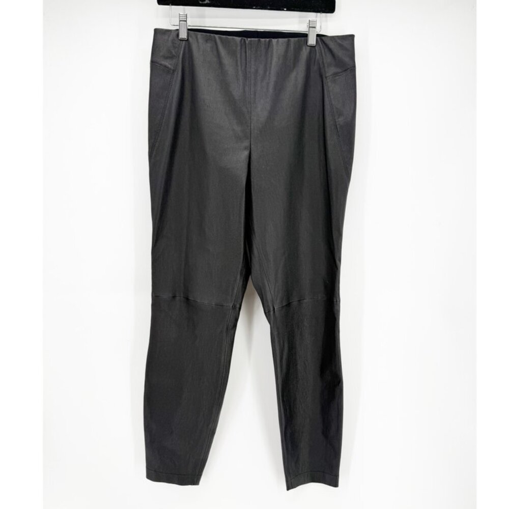 Lafayette 148 New York Women's Black Leather Ankle Leggings Pants Size L - Picture 2 of 11
